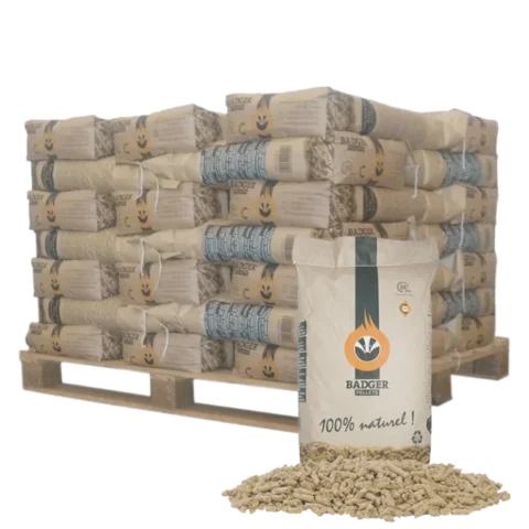 Palet de Madera de Pellets de Tejón 1/2 – 35 bolsas de 15 kg
