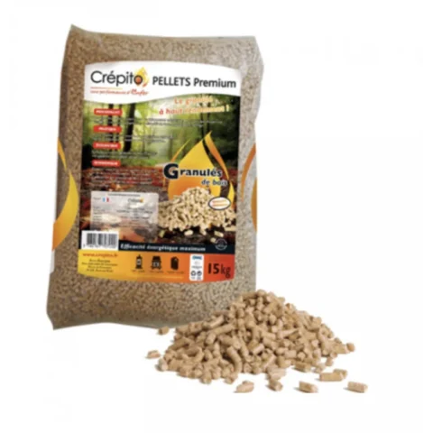 PELLETS DE MADERA CRÉPITO POR PALET DE 72 BOLSAS DE 15 KG